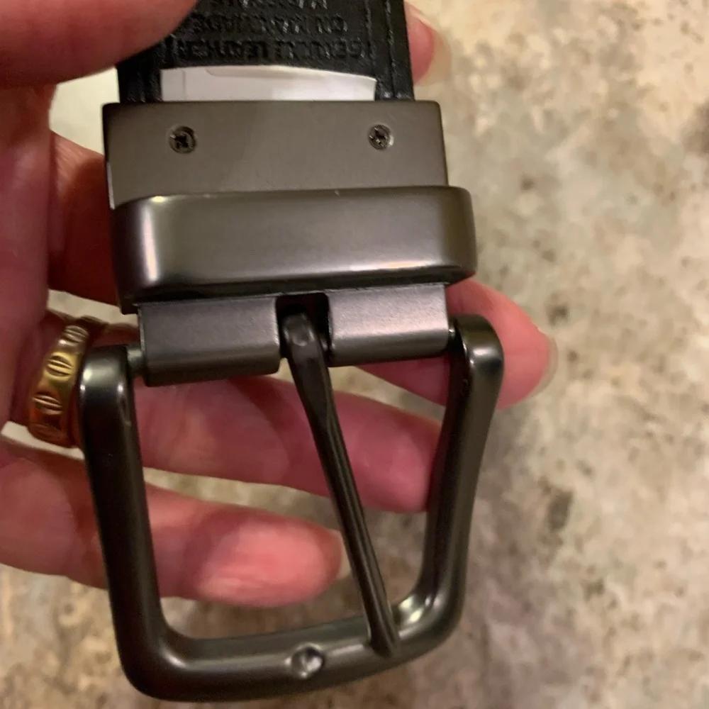 Beautiful black leather belt with bronze buckle fits 29-33”